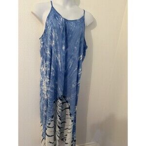 Aruba Blue Dress Sleeveless Maxi Strappy Beach Boho Tie Dye Cover Up New M